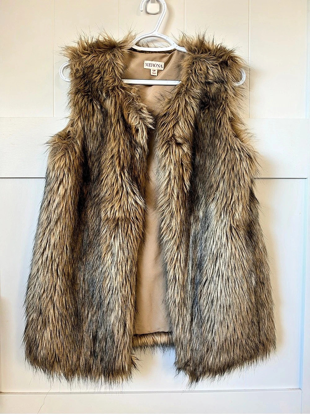 Merona Faux Fur Open Front Vest in Brown & Gray Size Small